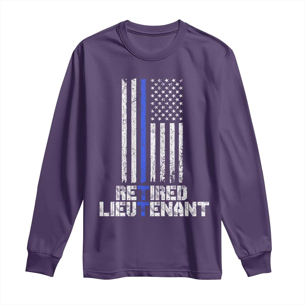 Retired Police Lieutenant Long Sleeve Shirt Retirement Thin Blue Line American Flags