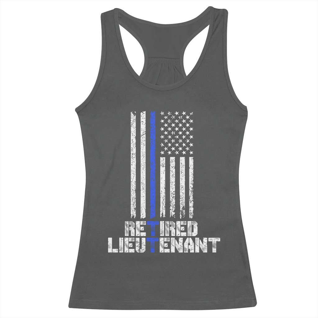 Retired Police Lieutenant Racerback Tank Top Retirement Thin Blue Line American Flags