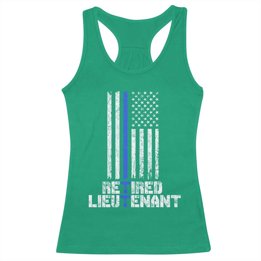 Retired Police Lieutenant Racerback Tank Top Retirement Thin Blue Line American Flags
