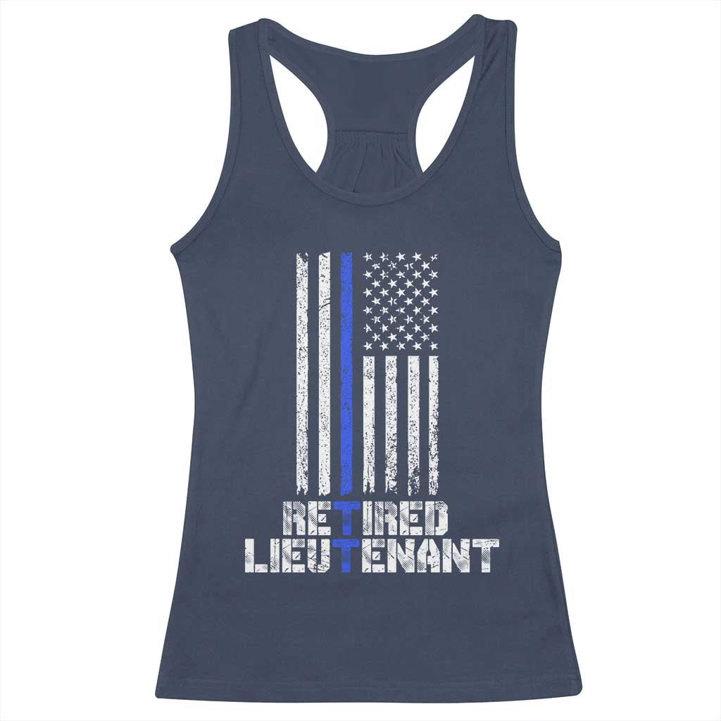 Retired Police Lieutenant Racerback Tank Top Retirement Thin Blue Line American Flags