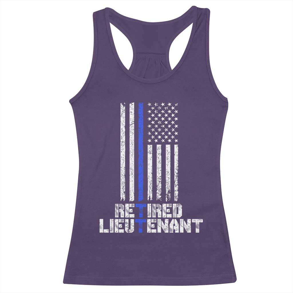 Retired Police Lieutenant Racerback Tank Top Retirement Thin Blue Line American Flags
