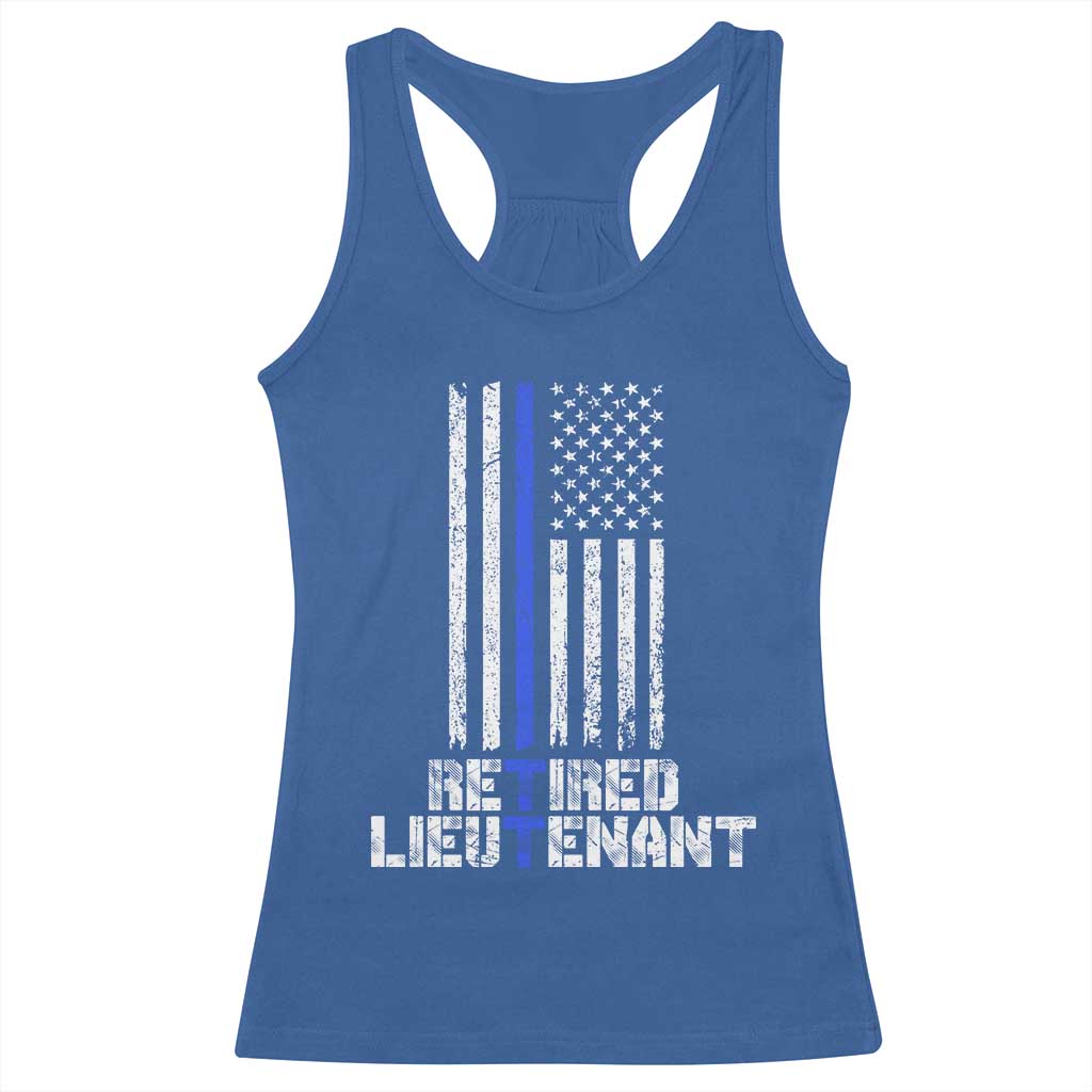 Retired Police Lieutenant Racerback Tank Top Retirement Thin Blue Line American Flags