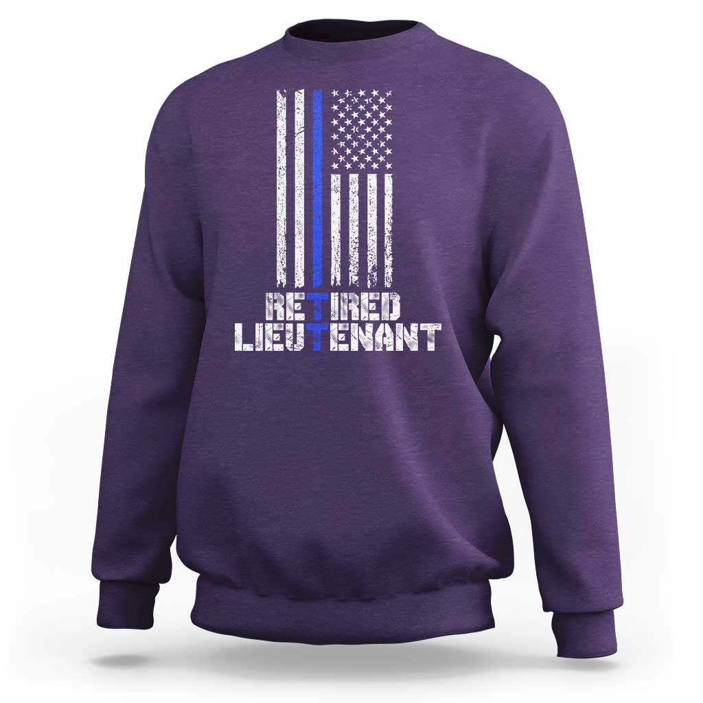 Retired Police Lieutenant Sweatshirt Retirement Thin Blue Line American Flags