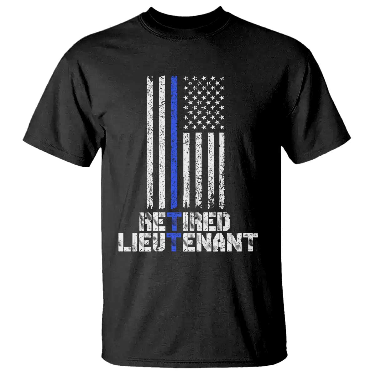 Retired Police Lieutenant T Shirt Retirement Thin Blue Line American Flags