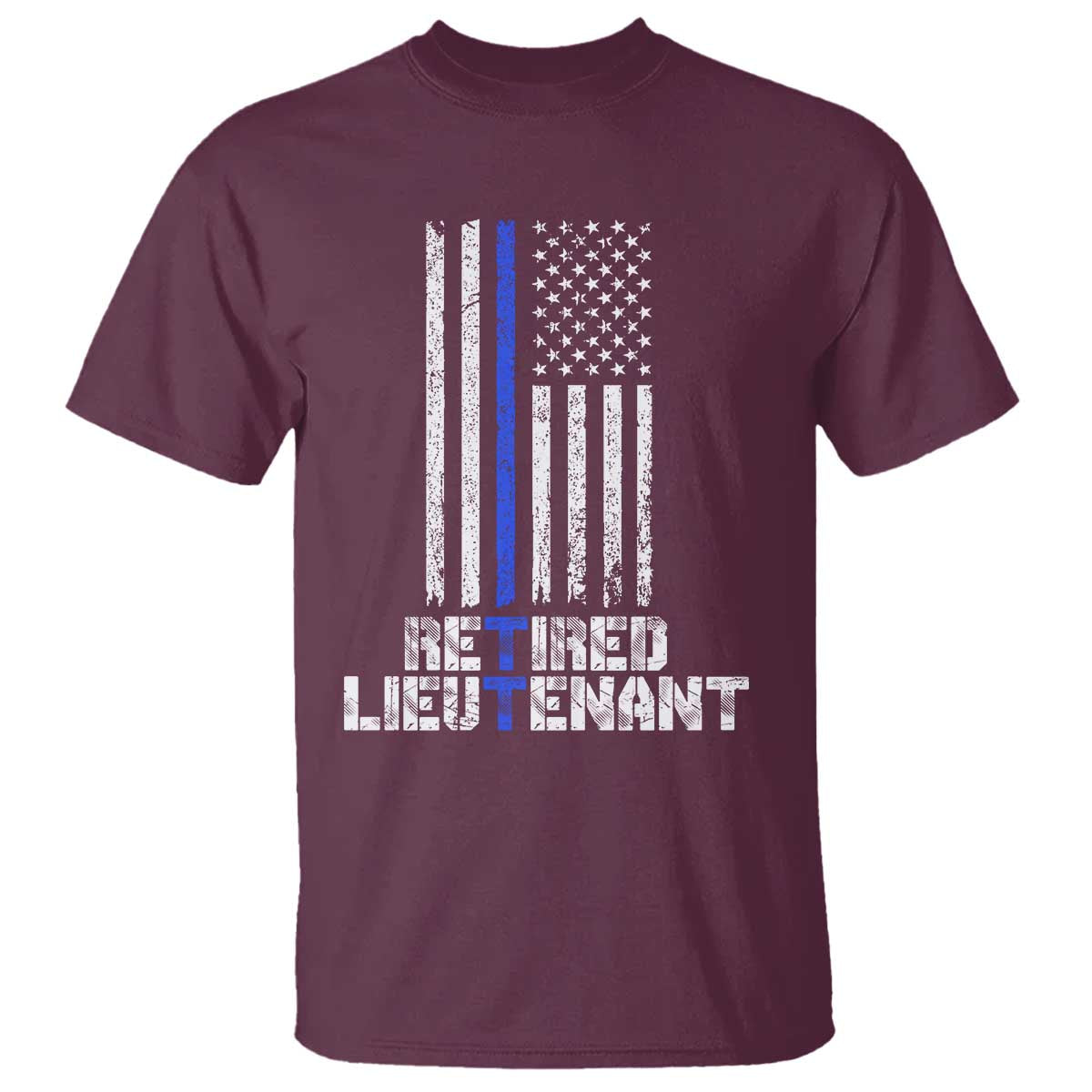 Retired Police Lieutenant T Shirt Retirement Thin Blue Line American Flags