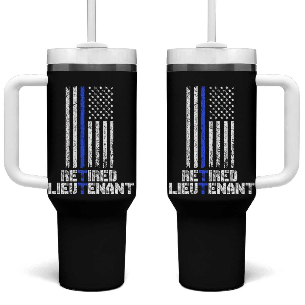 Retired Police Lieutenant Tumbler With Handle Retirement Blue Line American Flags