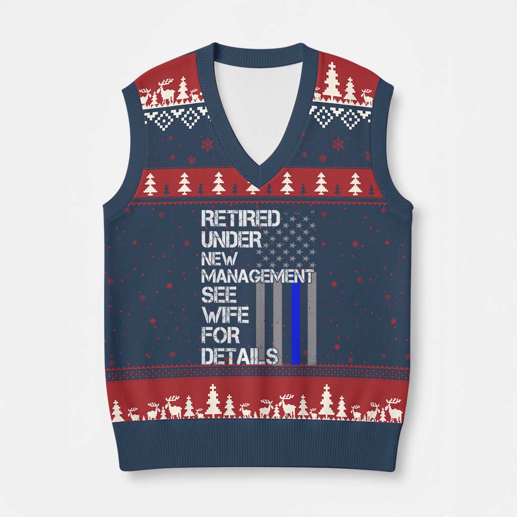Police Retirement V-Neck Knit Sweater Vest Retired Under New Management See Wife For Details - Wonder Print Shop