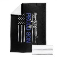 Proud Son of a Police Dad Throw Blanket Gun American Flag Family Support