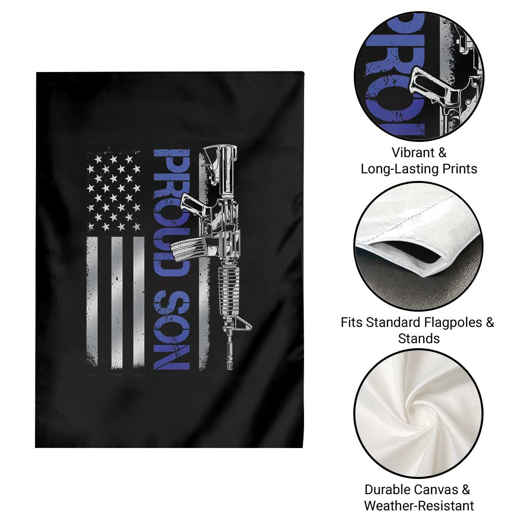 Proud Son of a Police Dad Garden Flag Gun American Flag Family Support