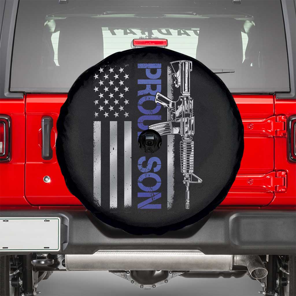 Proud Son of a Police Dad Spare Tire Cover Gun American Flag Family Support