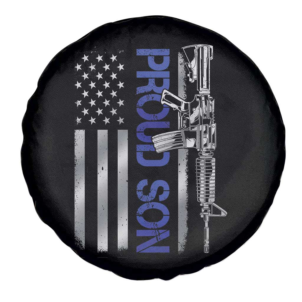 Proud Son of a Police Dad Spare Tire Cover Gun American Flag Family Support