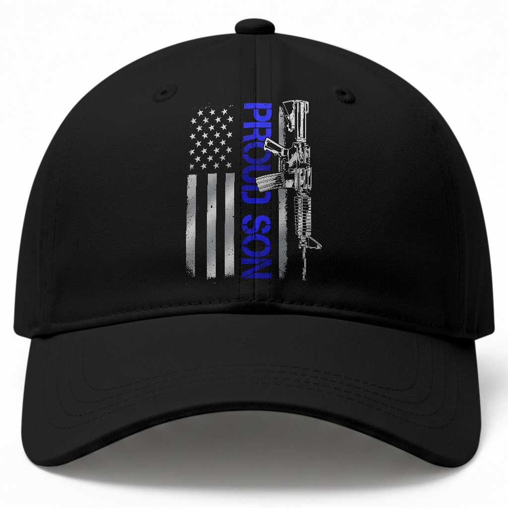 Proud Son of a Police Dad Baseball Cap Gun American Flag Family Support