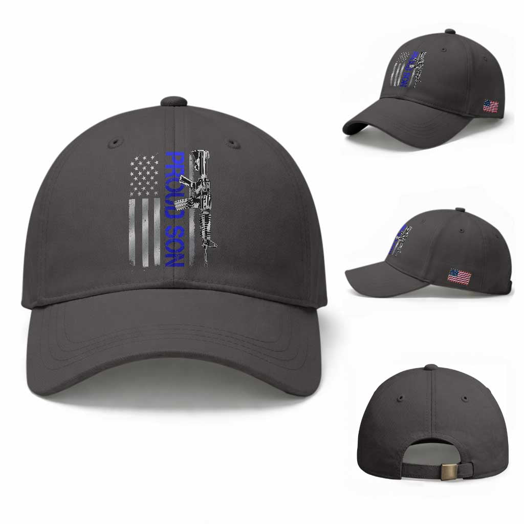 Proud Son of a Police Dad Baseball Cap Gun American Flag Family Support