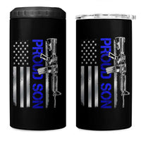 Proud Son of a Police Dad 4 in 1 Can Cooler Tumbler Gun American Flag Family Support