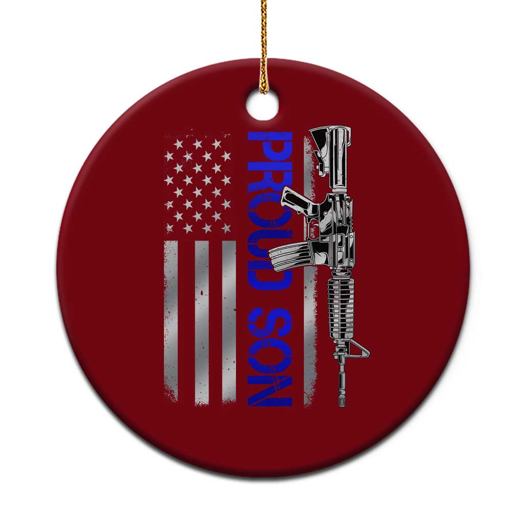 Proud Son of a Police Dad Ceramic Ornament Gun American Flag Family Support