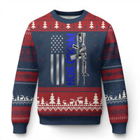 Proud Son of a Police Dad Ugly Christmas Sweater Gun American Flag Family Support