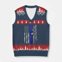 Proud Son of a Police Dad V-Neck Knit Sweater Vest Gun American Flag Family Support