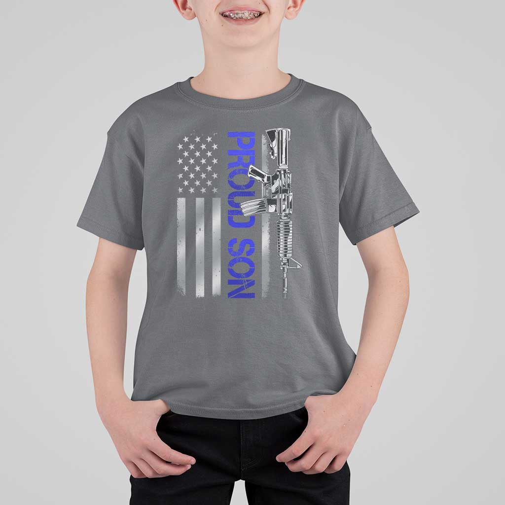 Proud Son of a Police Dad T Shirt For Kid Gun American Flag Family Support