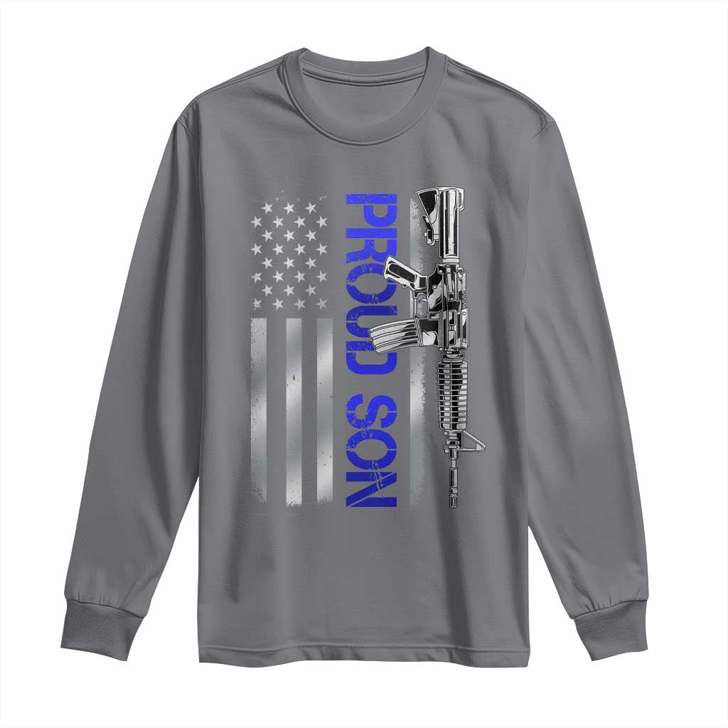 Proud Son of a Police Dad Long Sleeve Shirt Gun American Flag Family Support