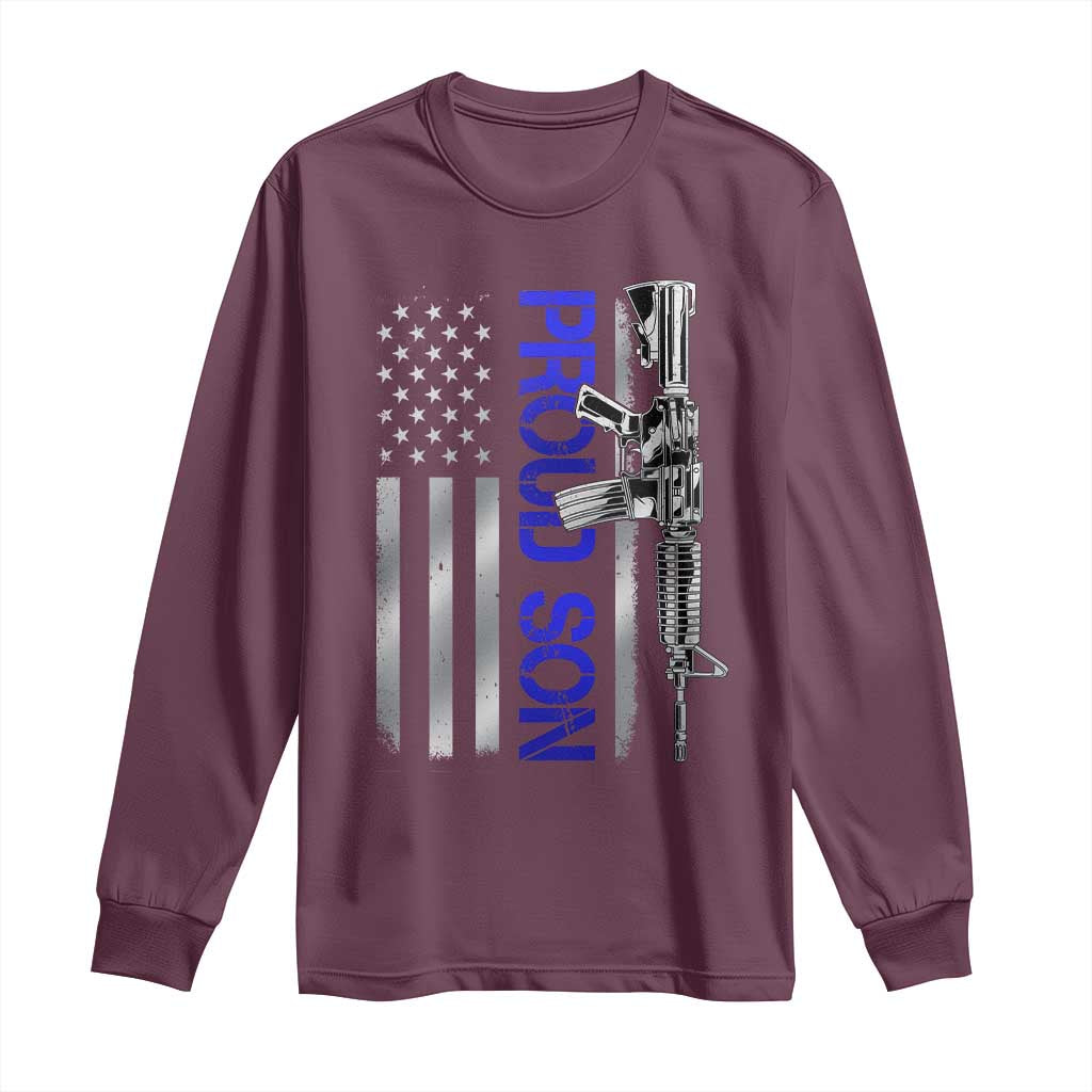 Proud Son of a Police Dad Long Sleeve Shirt Gun American Flag Family Support