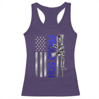 Proud Son of a Police Dad Racerback Tank Top Gun American Flag Family Support