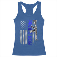 Proud Son of a Police Dad Racerback Tank Top Gun American Flag Family Support