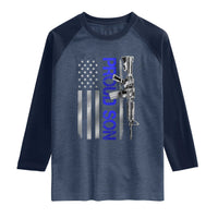 Proud Son of a Police Dad Raglan Shirt Gun American Flag Family Support