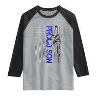 Proud Son of a Police Dad Raglan Shirt Gun American Flag Family Support