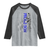 Proud Son of a Police Dad Raglan Shirt Gun American Flag Family Support