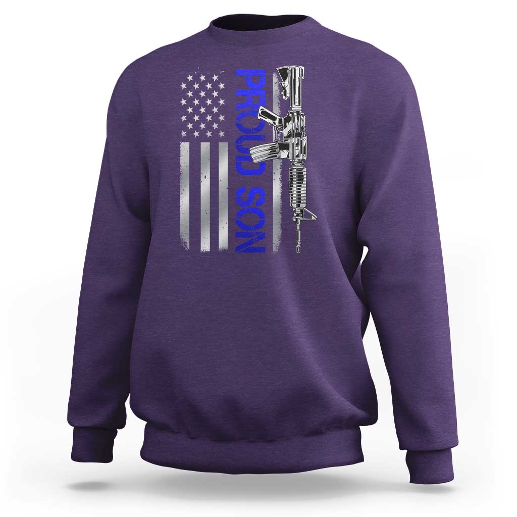 Proud Son of a Police Dad Sweatshirt Gun American Flag Family Support