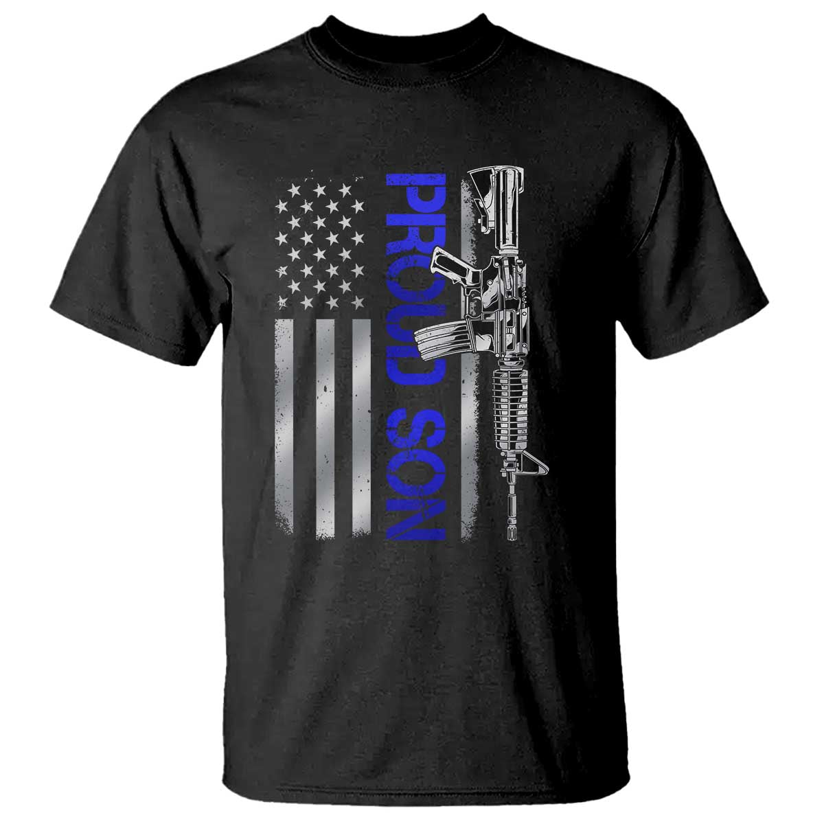 Proud Son of a Police Dad T Shirt Gun American Flag Family Support