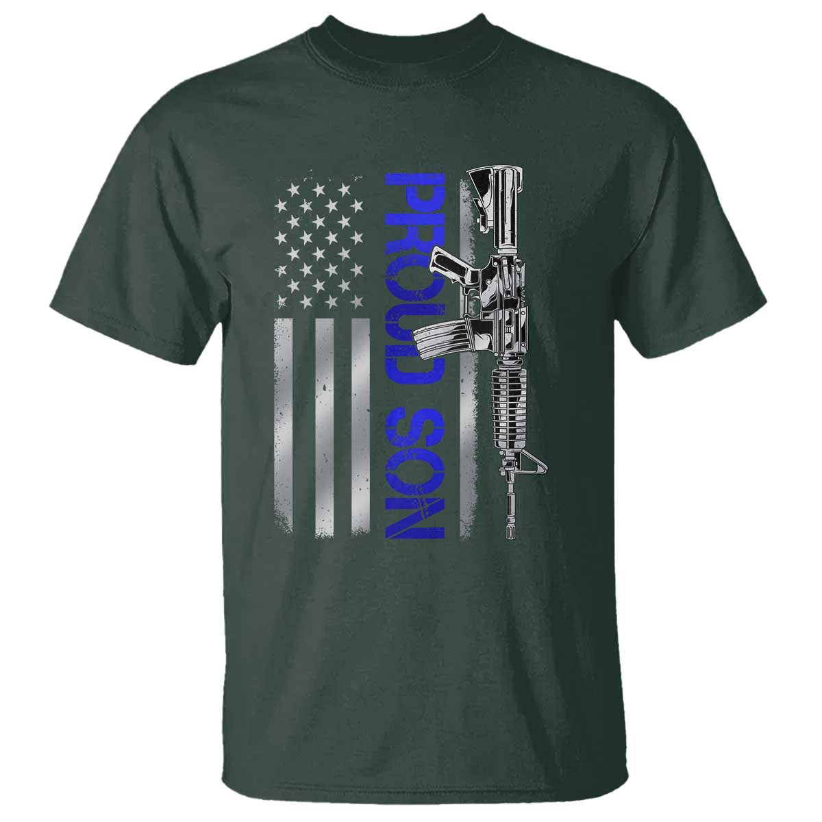 Proud Son of a Police Dad T Shirt Gun American Flag Family Support