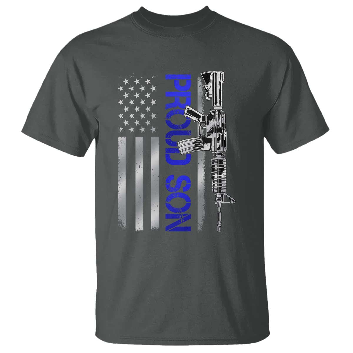 Proud Son of a Police Dad T Shirt Gun American Flag Family Support