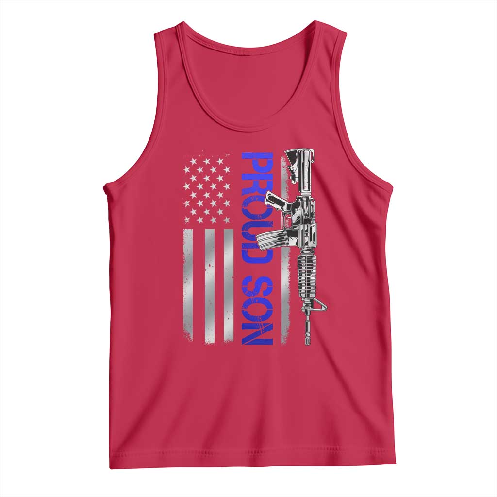 Proud Son of a Police Dad Tank Top Gun American Flag Family Support