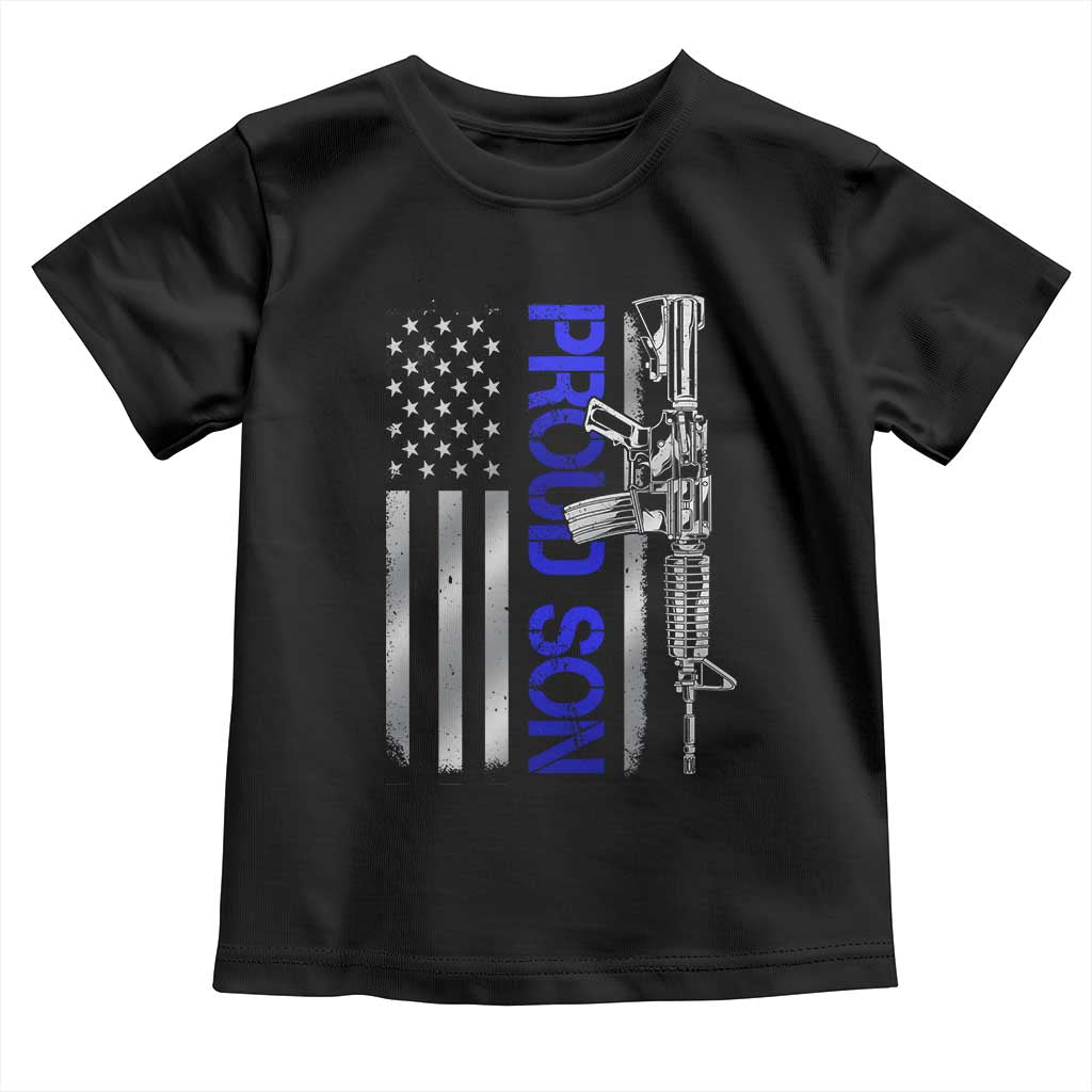 Proud Son of a Police Dad Toddler T Shirt Gun American Flag Family Support