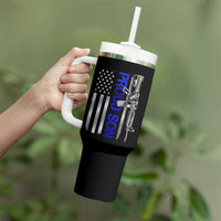 Proud Son of a Police Dad Tumbler With Handle Gun American Flag Family Support