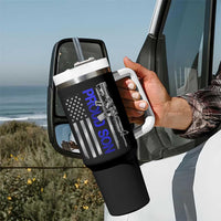 Proud Son of a Police Dad Tumbler With Handle Gun American Flag Family Support