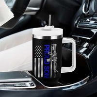Proud Son of a Police Dad Tumbler With Handle Gun American Flag Family Support