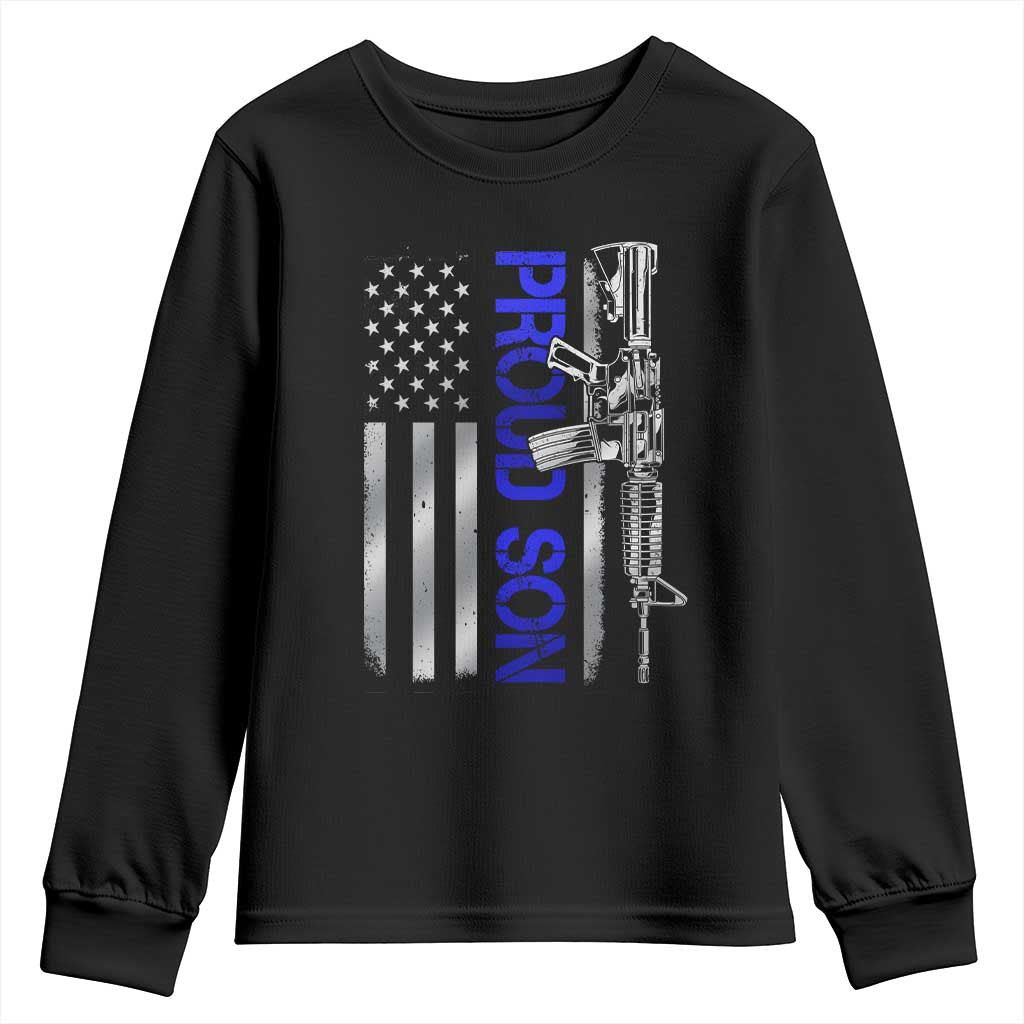Proud Son of a Police Dad Youth Sweatshirt Gun American Flag Family Support