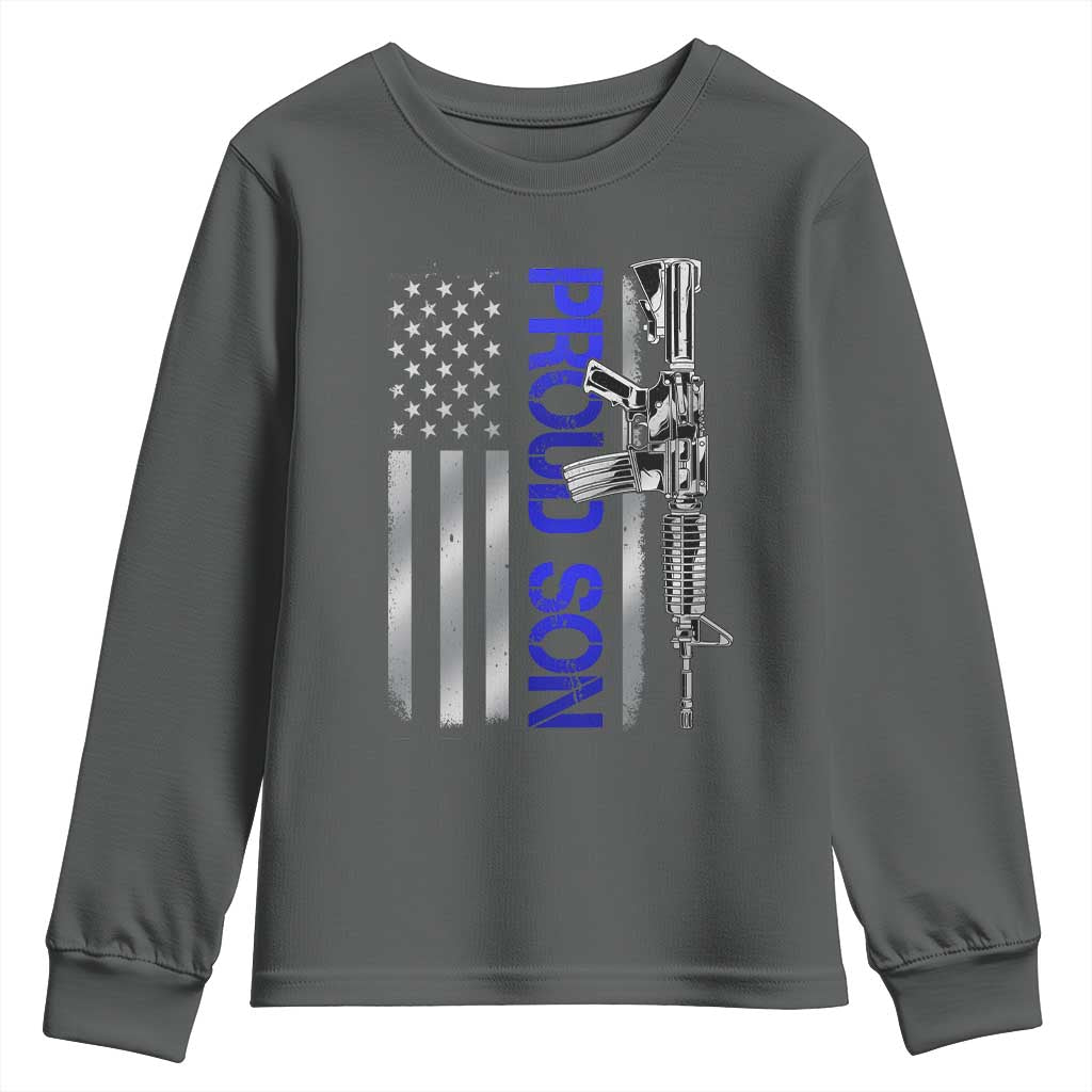 Proud Son of a Police Dad Youth Sweatshirt Gun American Flag Family Support