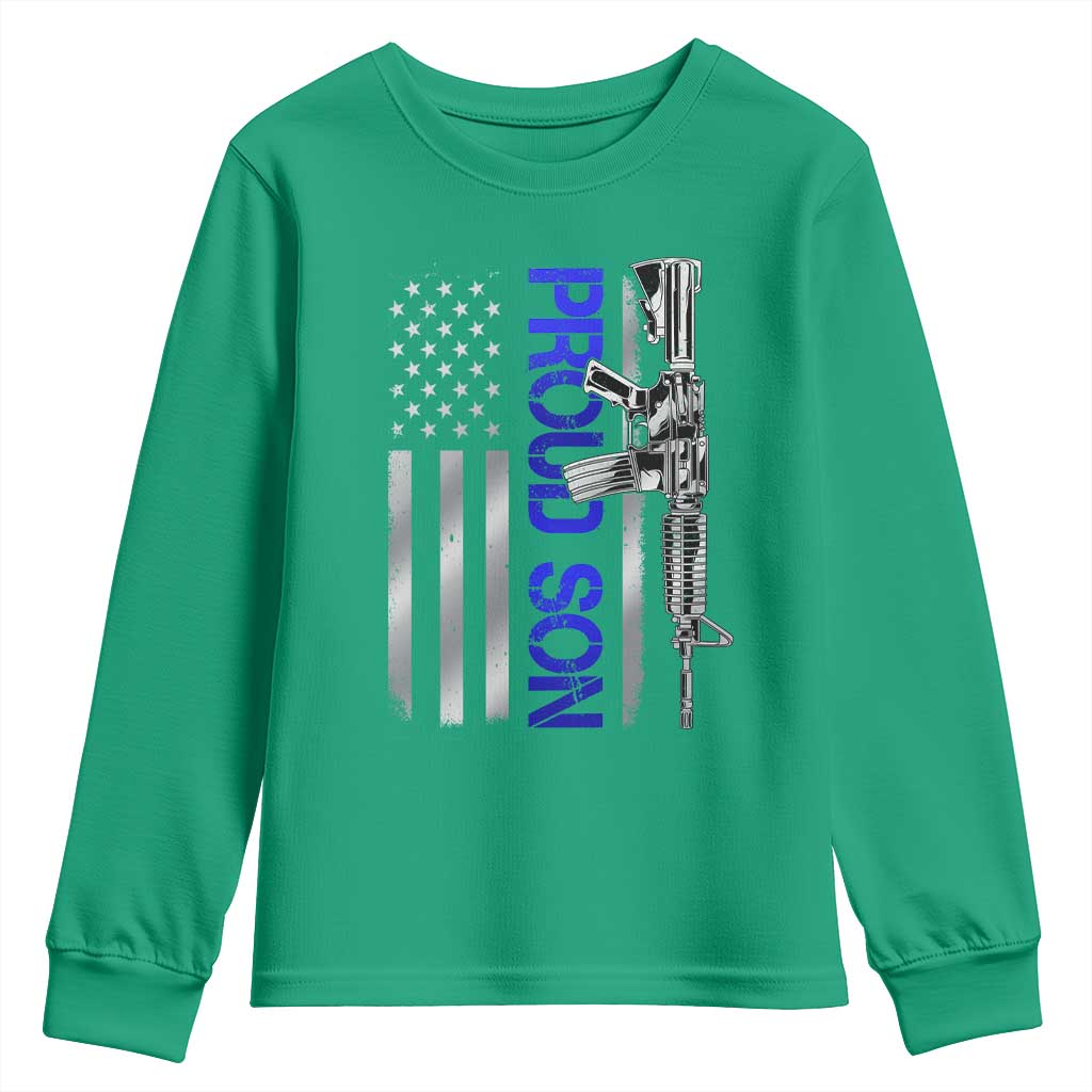 Proud Son of a Police Dad Youth Sweatshirt Gun American Flag Family Support