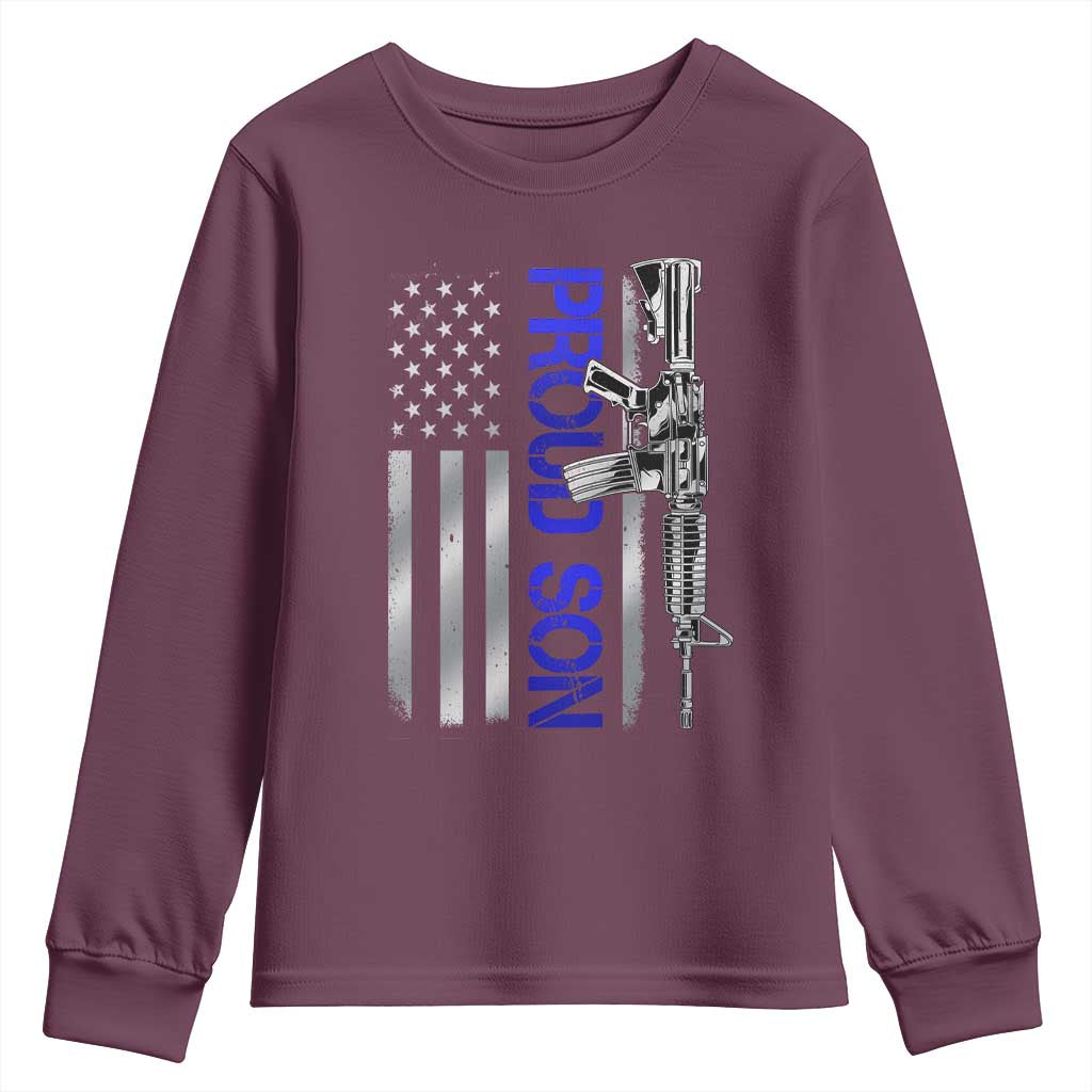 Proud Son of a Police Dad Youth Sweatshirt Gun American Flag Family Support
