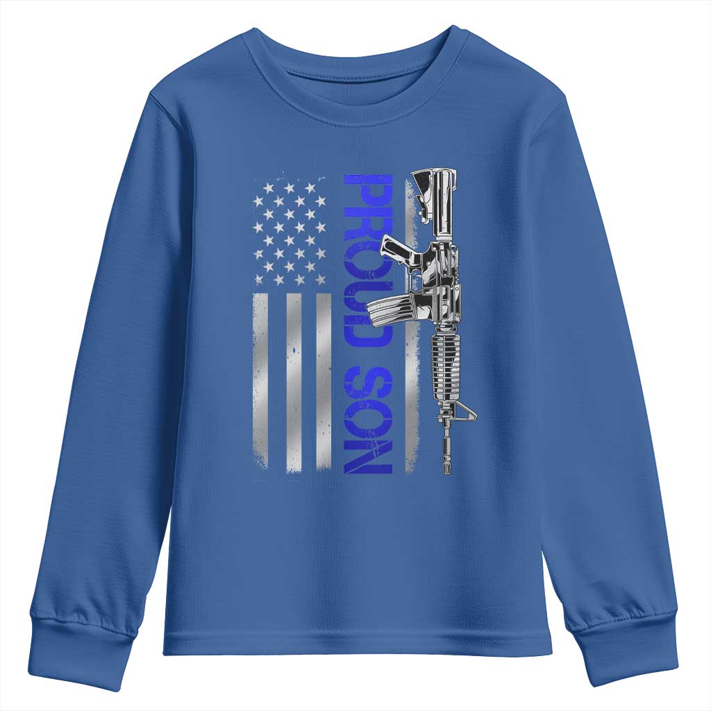 Proud Son of a Police Dad Youth Sweatshirt Gun American Flag Family Support