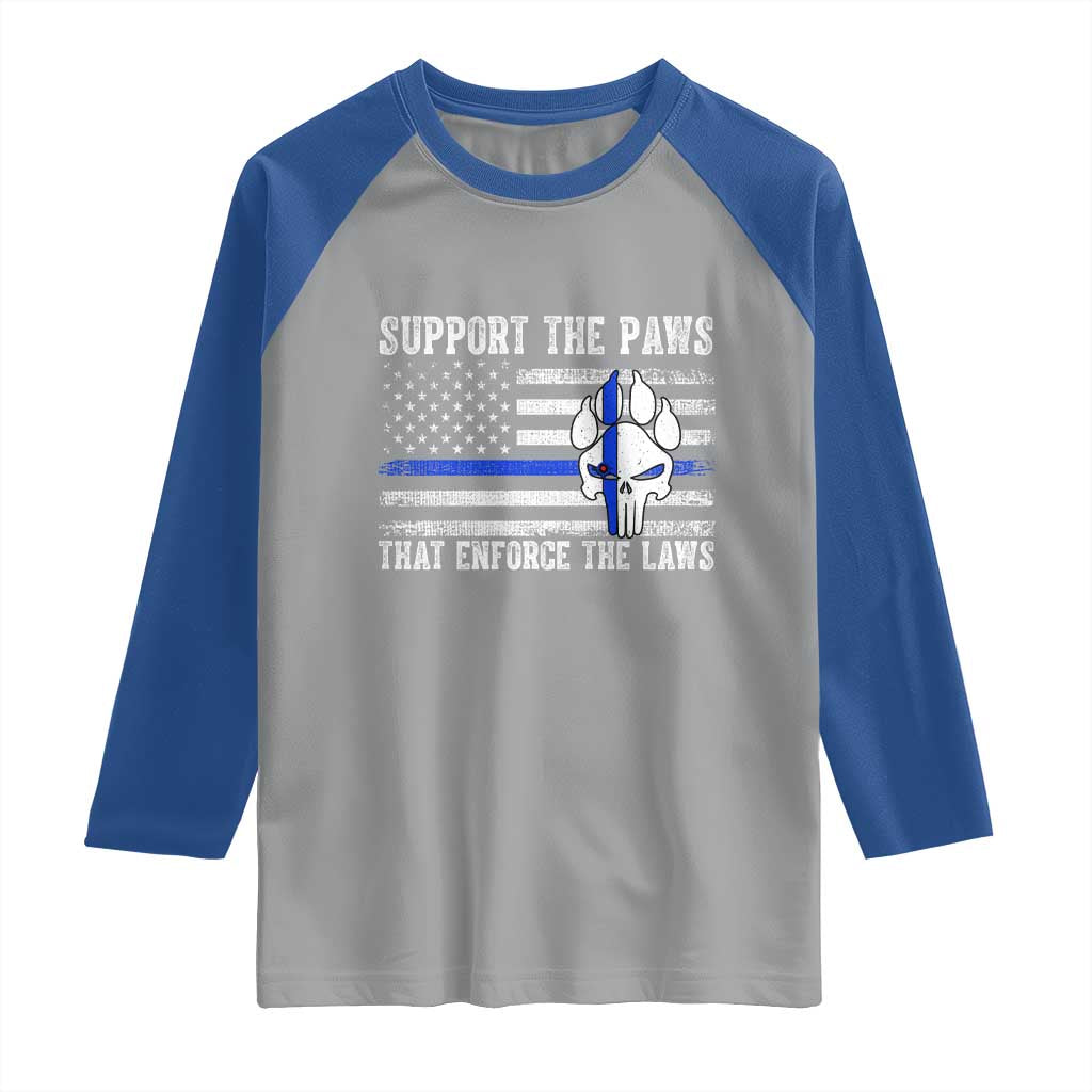Police K9 Raglan Shirt Support The Paws That Enforce The Laws US Flag - Wonder Print Shop