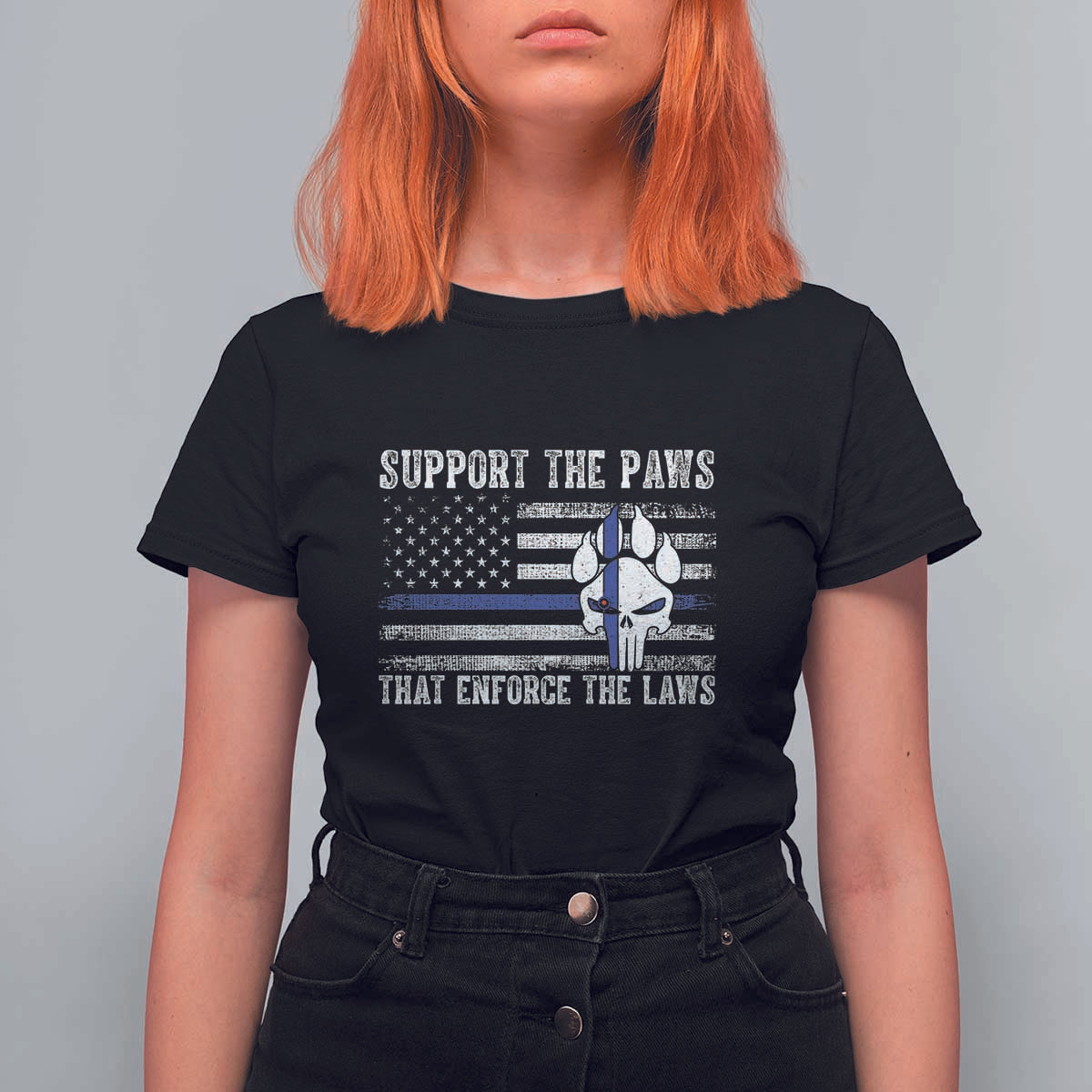 Police K9 T Shirt For Women Support The Paws That Enforce The Laws US Flag - Wonder Print Shop