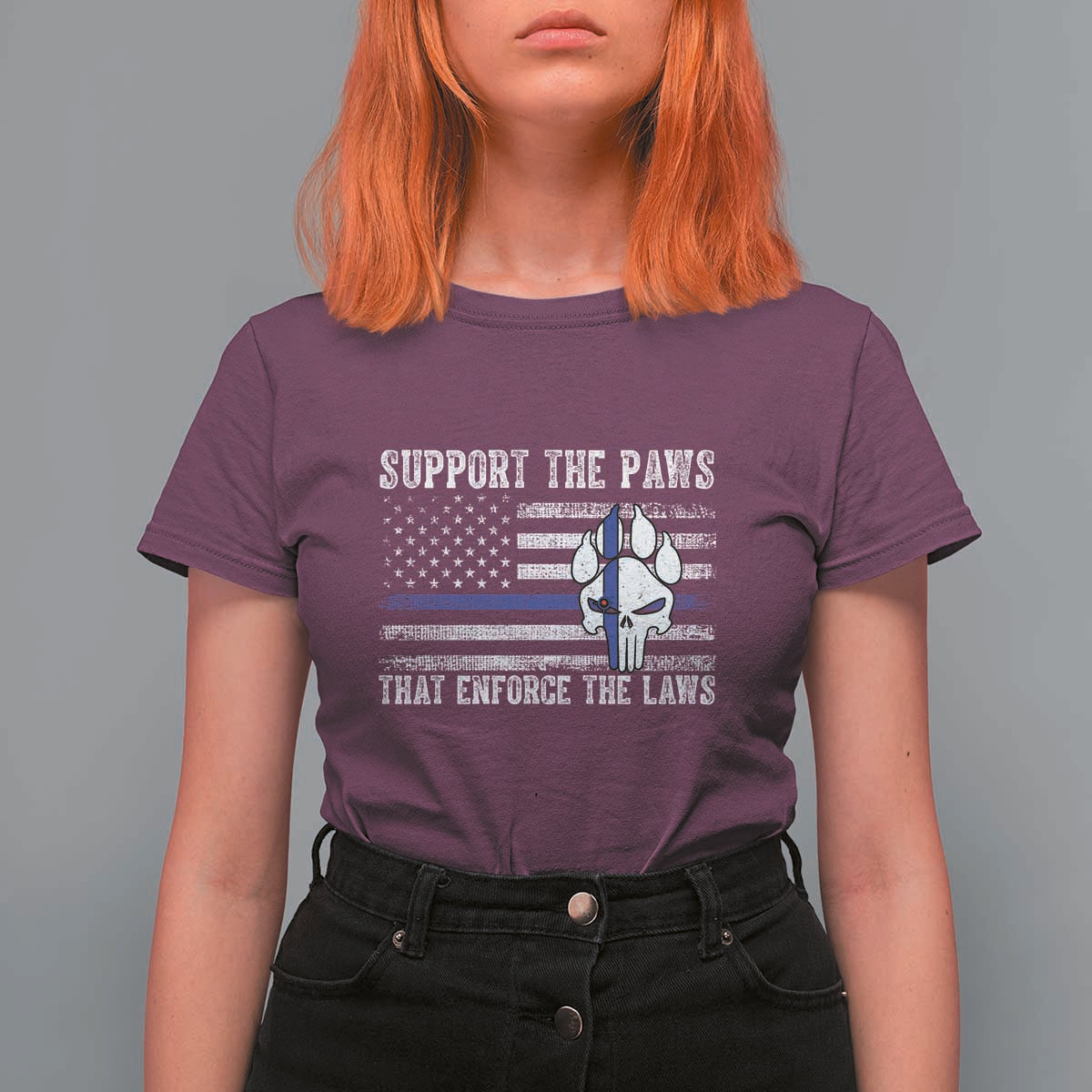 Police K9 T Shirt For Women Support The Paws That Enforce The Laws US Flag - Wonder Print Shop