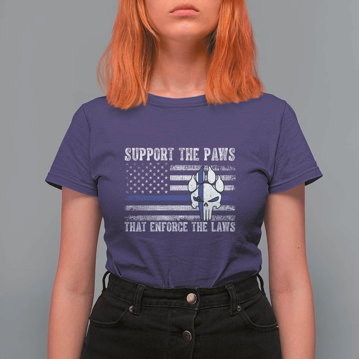 Police K9 T Shirt For Women Support The Paws That Enforce The Laws US Flag - Wonder Print Shop