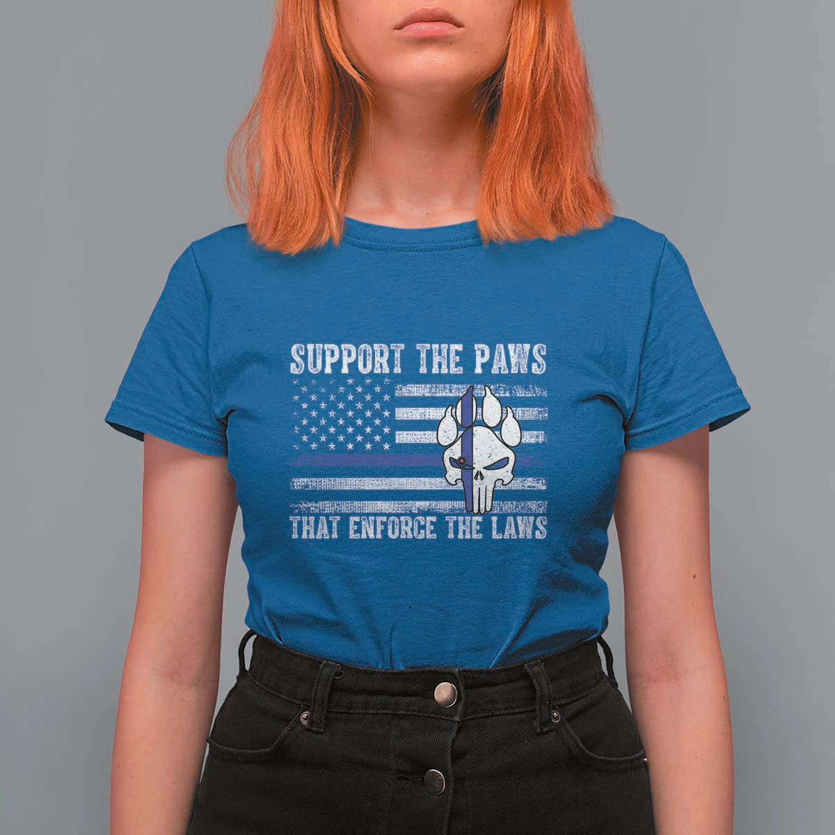 Police K9 T Shirt For Women Support The Paws That Enforce The Laws US Flag - Wonder Print Shop