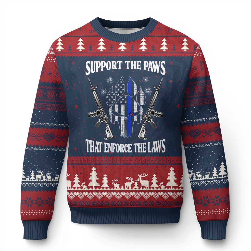 Police K9 Ugly Christmas Sweater Support The Paws That Enforce The Laws American Flag - Wonder Print Shop