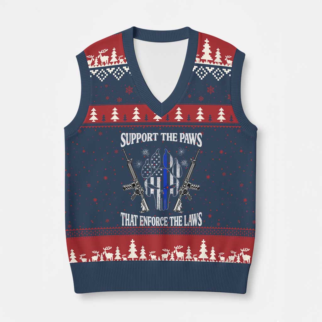 Police K9 V-Neck Knit Sweater Vest Support The Paws That Enforce The Laws American Flag - Wonder Print Shop